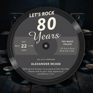 Let's Rock 80 Years Vintage Record 80th Birthday Invitation