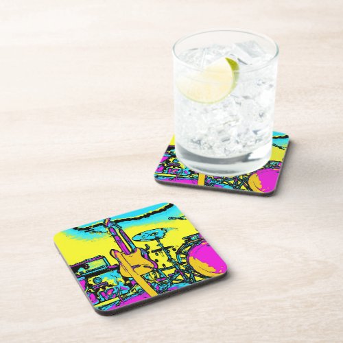 Lets Rock and Roll _ Music Instruments   Beverage Coaster