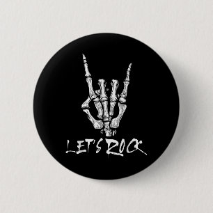 Lets Rock Band Rock And Roll Skeleton Hand Sign Ro Button