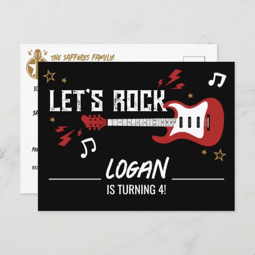 Lets Rock Birthday Music Band Invitation Postcard