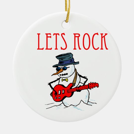 Lets Rock Christmas Snowman Ceramic Ornament Zazzle Com