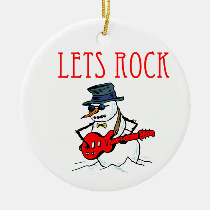 Lets Rock Christmas Snowman Ceramic Ornament Zazzle Com