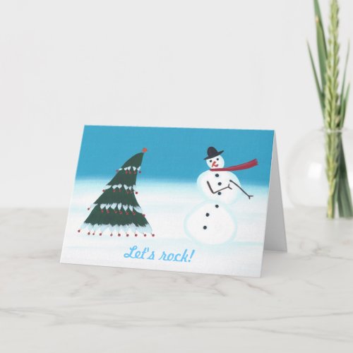 Lets rock Christmas tree Snow man greeting cards