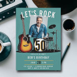 Let's Rock Guitar Drums Men 50th Birthday Photo Invitation<br><div class="desc">Looking for men's 50th birthday ideas? Celebrate his milestone birthday with a rock and roll party,  starting with this fun music festival ticket photo invitation that features a guitar and a drum set.</div>