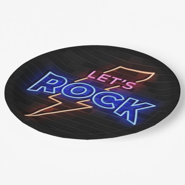 Let's Rock Lightning Bolt  Paper Plates (Angled)