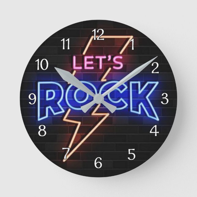 Let's Rock Lightning Bolt Round Clock (Front)