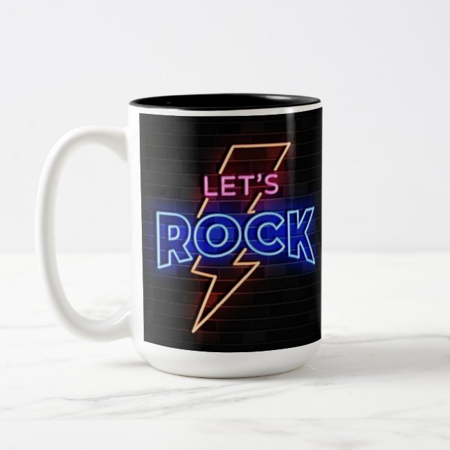 Let's Rock Lightning Bolt Two-Tone Coffee Mug (Left)