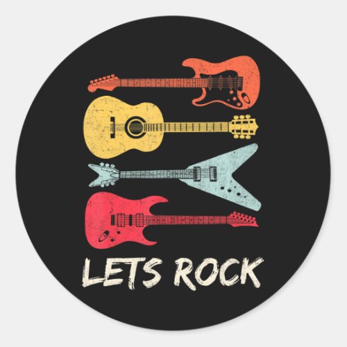 Lets Rock N Roll Guitar Retro Classic Round Sticker