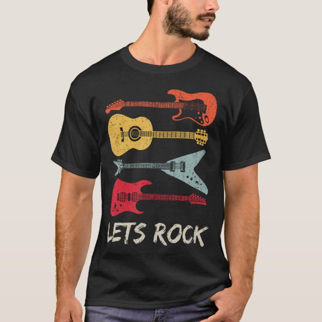 Lets Rock N Roll Guitar Retro Gift Men Women T-Shirt (Front)