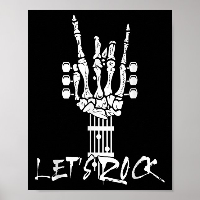 Lets Rock On Halloween Rock And Roll Skeleton Hand Poster (Front)