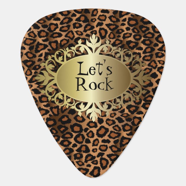 Let's Rock Out Fun Leopard Animal Print Guitar Pick (Front)