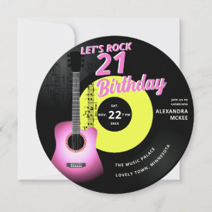 Let's Rock Pink Guitar Music Elegant 21st Birthday Invitation