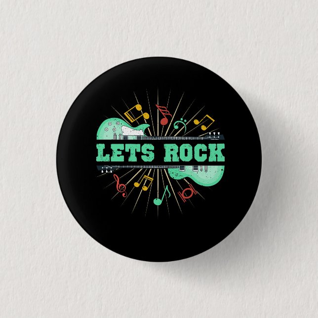 Lets Rock Retro Music Rock And Roll Guitar  Note M Button (Front)