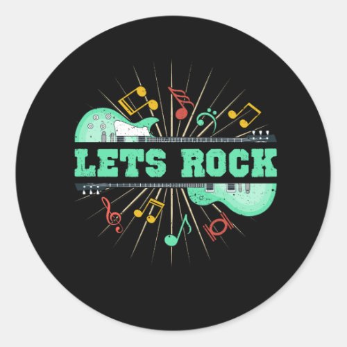 Lets Rock Retro Music Rock And Roll Guitar  Note M Classic Round Sticker