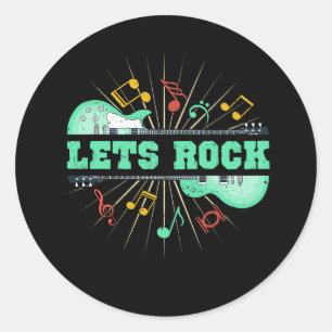 Lets Rock Retro Music Rock And Roll Guitar  Note M Classic Round Sticker