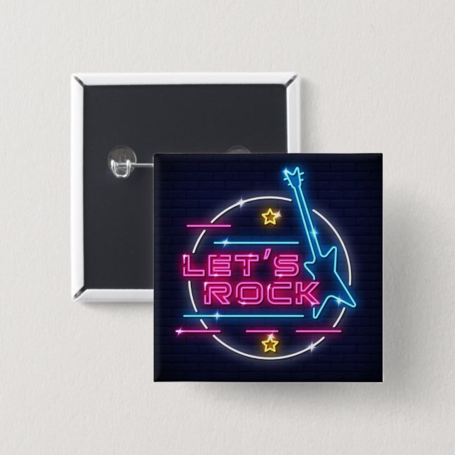 Let's Rock Retro Neon Button (Front & Back)