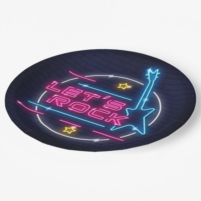 Let's Rock Retro Neon  Paper Plates (Angled)
