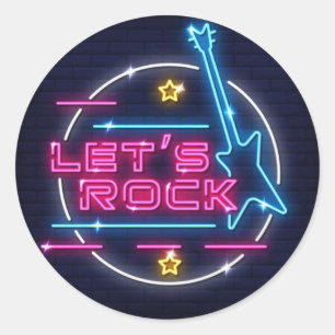 Let's Rock Retro Neon Round Classic Round Sticker