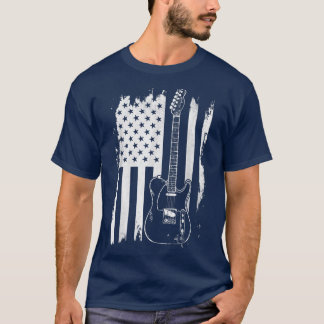 Lets Rock Rock n Roll Guitar Retro USA Flag Music T-Shirt