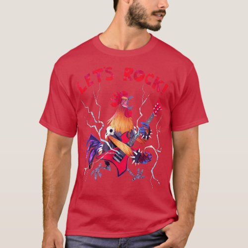 Lets Rock Rooster Playing Heavy Metal Guitar Music T_Shirt