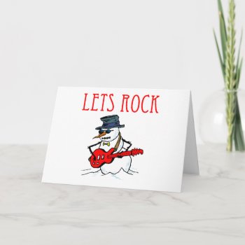 Let's Rock Snowman Holiday Card by OneStopGiftShop at Zazzle