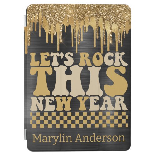 LETS ROCK THIS NEW YEAR BLACK  GOLD GLITTER DRIP iPad AIR COVER