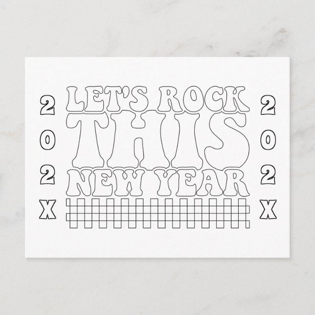 Let's Rock This New Year Coloring Postcard (Front)