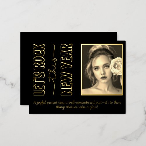 LETS ROCK THIS NEW YEAR CUSTOM GLITTER DRIP FOIL HOLIDAY POSTCARD