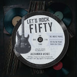 Let's Rock Vintage LP Guitar Music Men Birthday Invitation<br><div class="desc">An elegant, music themed, fun birthday party invitation template in the shape of a vinyl record with musical notes and a guitar, that features a textured blue and grey background and the title "Let's Rock 50 Years". You can fully edit this template. A perfect birthday party invitation for a man...</div>