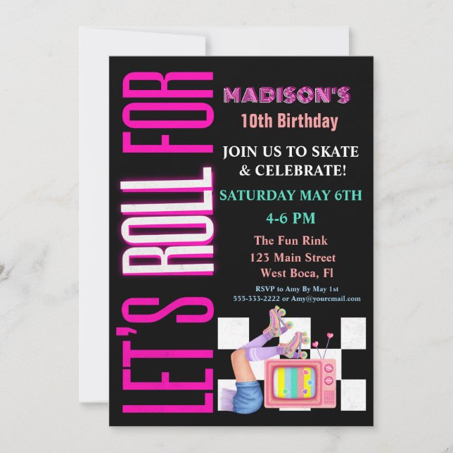 Let's Roll For, Roller Skate Glow Party Invitation (Front)