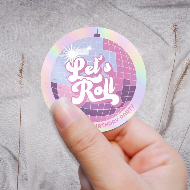 Let's Roll Fun Retro Roller Skating Girls Birthday Classic Round Sticker (Creator Uploaded)