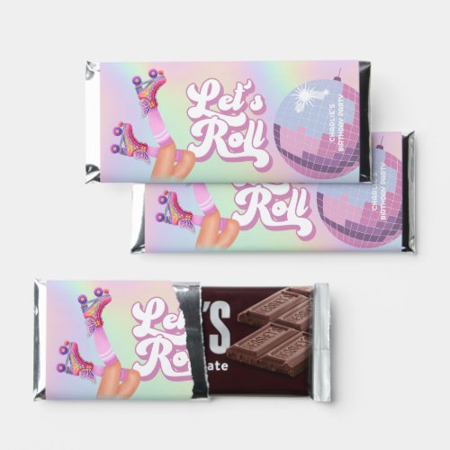 Lets Roll Fun Retro Roller Skating Girls Birthday Hershey Bar Favors