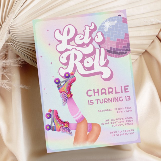 Let's Roll Fun Retro Roller Skating Girls Birthday Invitation (Creator Uploaded)