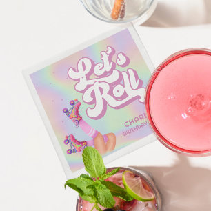 Let's Roll Fun Retro Roller Skating Girls Birthday Napkins