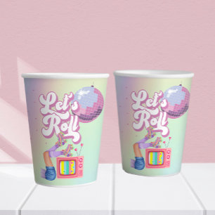 Let's Roll Fun Retro Roller Skating Girls Birthday Paper Cups