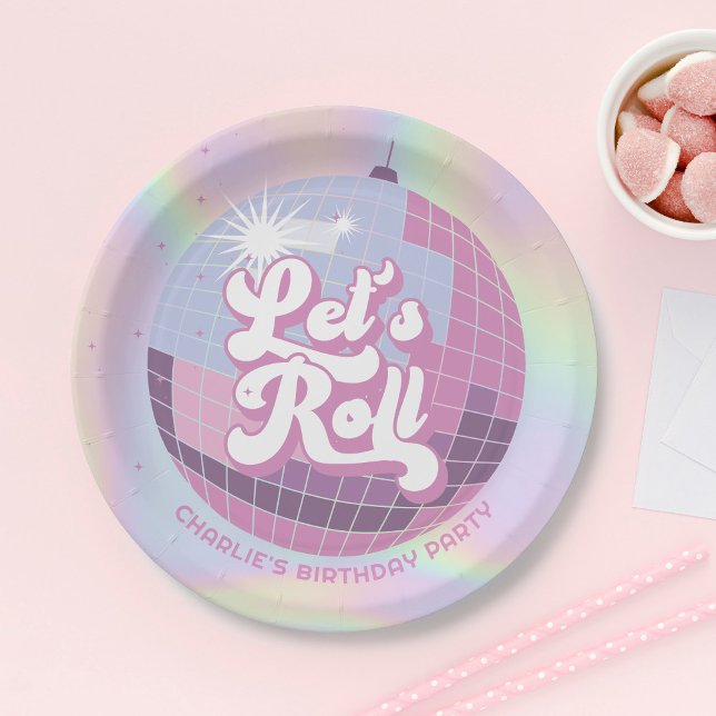 Let's Roll Fun Retro Roller Skating Girls Birthday Paper Plates (Creator Uploaded)