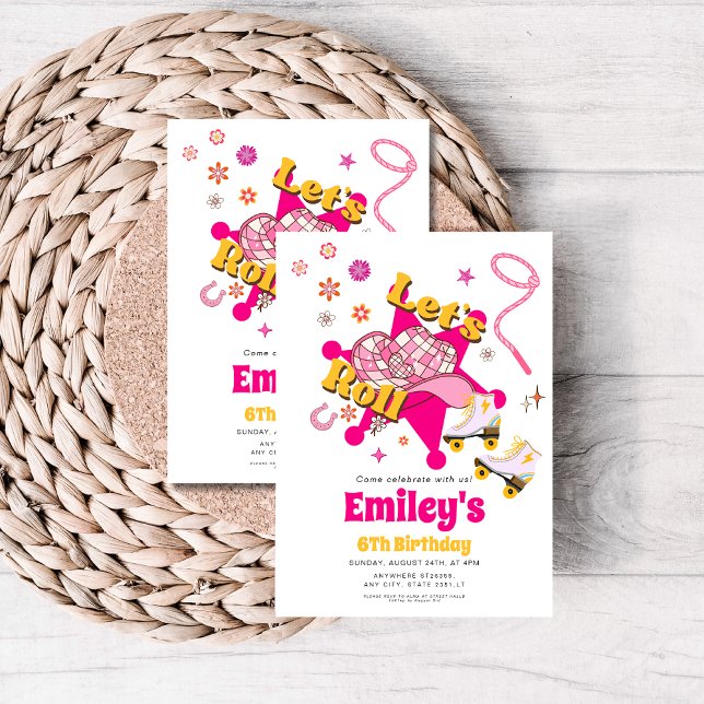 Let's Roll Girl Cowgirl roller skate Birthday  Invitation (Creator Uploaded)