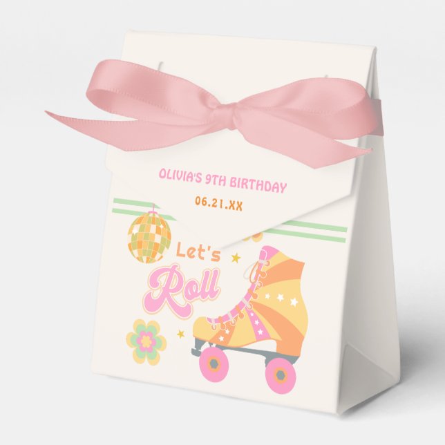 Let's Roll Girl Roller Skating Birthday Party Favor Boxes (Front Side)