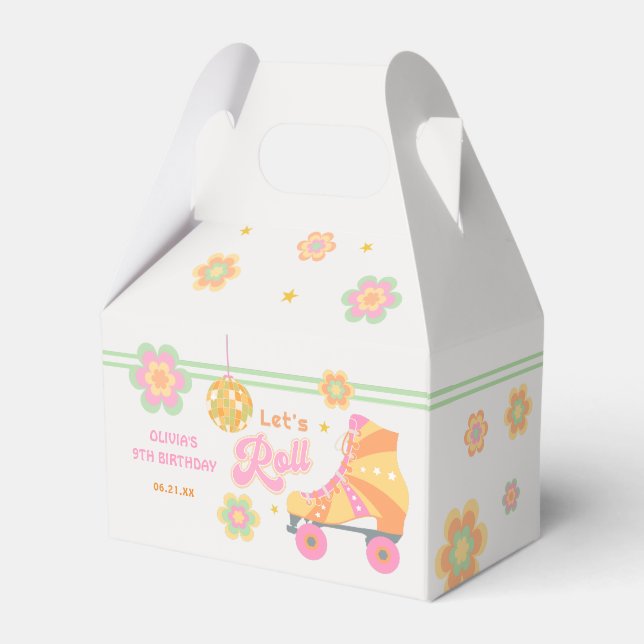 Let's Roll Girl Roller Skating Birthday Party Favor Boxes (Front Side)