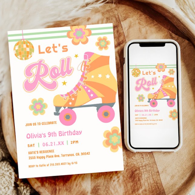Let's Roll Girl Roller Skating Birthday Party Invitation (Creator Uploaded)