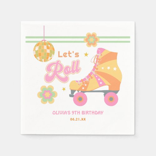 Lets Roll Girl Roller Skating Birthday Party Napkins