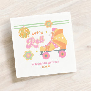 Let's Roll Girl Roller Skating Birthday Party Napkins