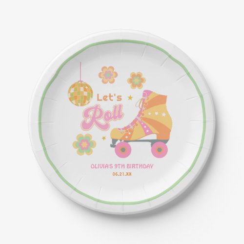 Lets Roll Girl Roller Skating Birthday Party Paper Plates