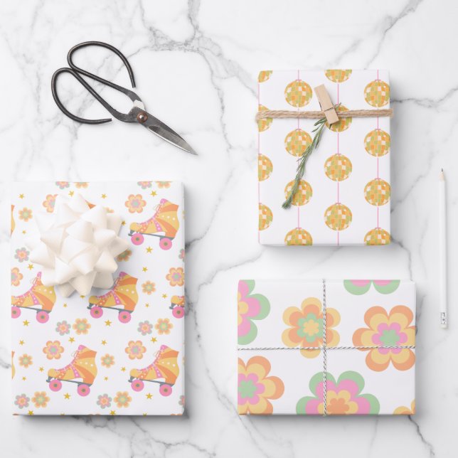 Let's Roll Girl Roller Skating Birthday Party  Wrapping Paper Sheets (Front)