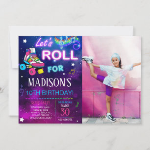 Let's Roll Girl Skate Birthday Photo Invitation