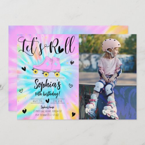 Lets Roll Girl Tie Dye Birthday Party Photo Invitation