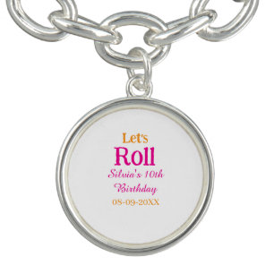 Let's roll happy 10th birthday add name retro pink bracelet