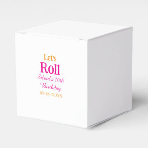 Let's roll happy 10th birthday add name retro pink favor boxes