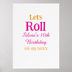 Let's roll happy 10th birthday add name retro pink holder