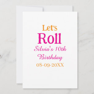 Let's roll happy 10th birthday add name retro pink invitation